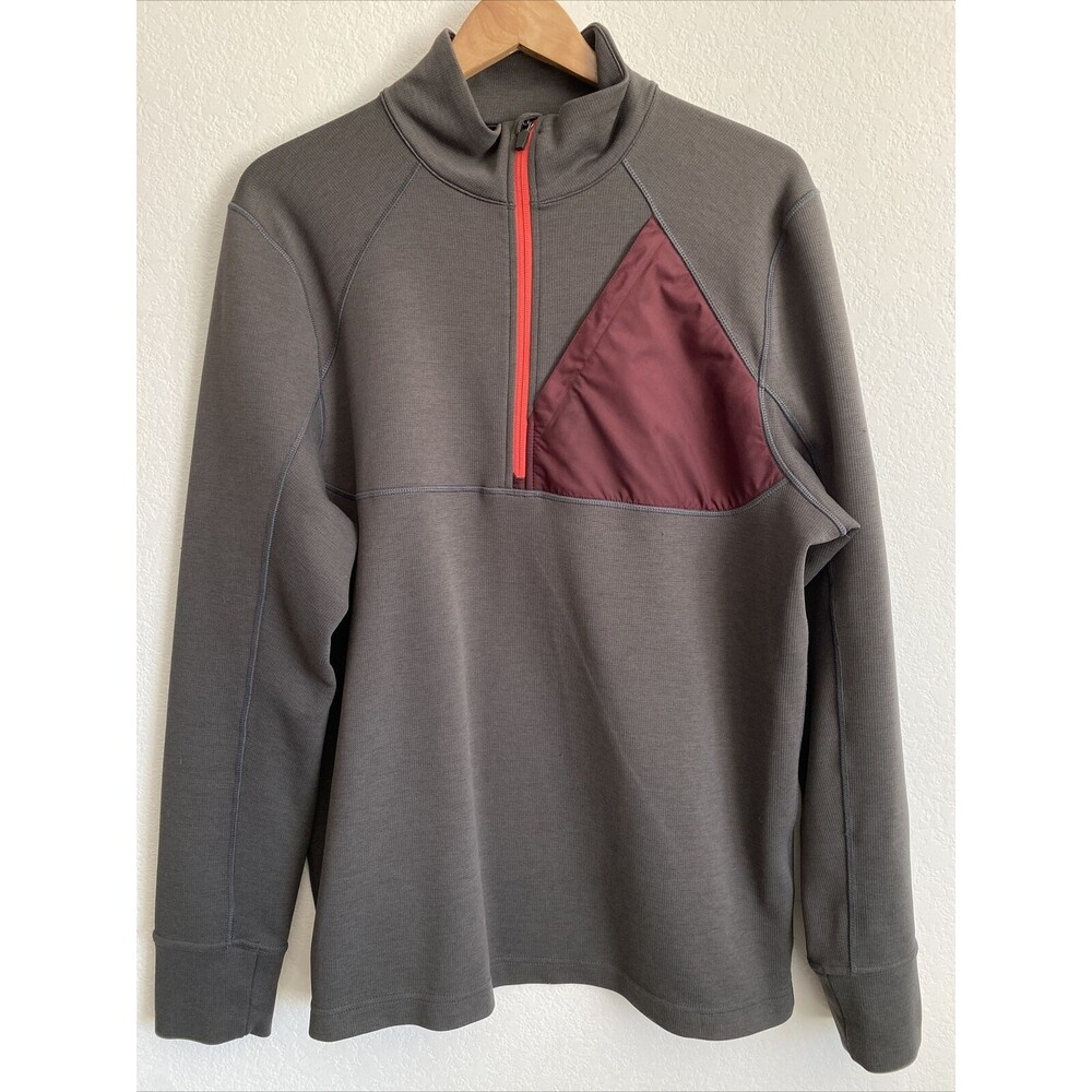 Marmot 1/4 Zip Shirt Grey w Burgundy Chest Pocket Long Sleeve Base Layer Sz L
